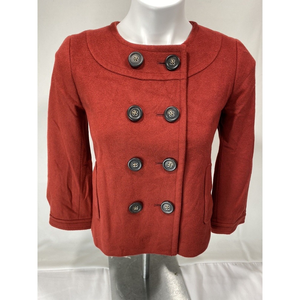 J Crew Womens Coat Size 0 Red Wool Cashmere Double Breasted‎